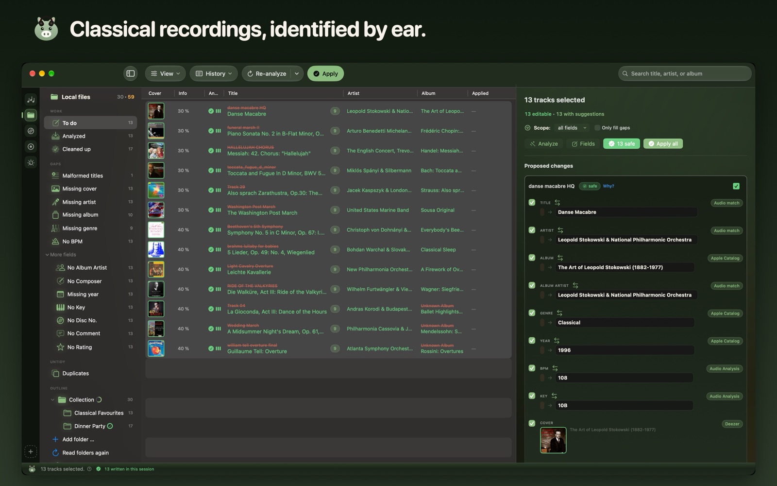 Classical recordings, identified by ear. (تسجيلات كلاسيكية، يتعرّف عليها من صوتها.)
