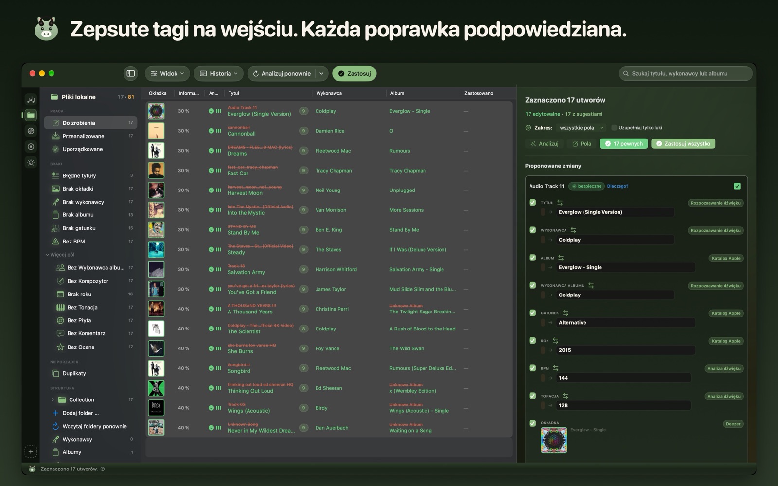 Zepsute tagi na wejściu. Każda poprawka podpowiedziana.