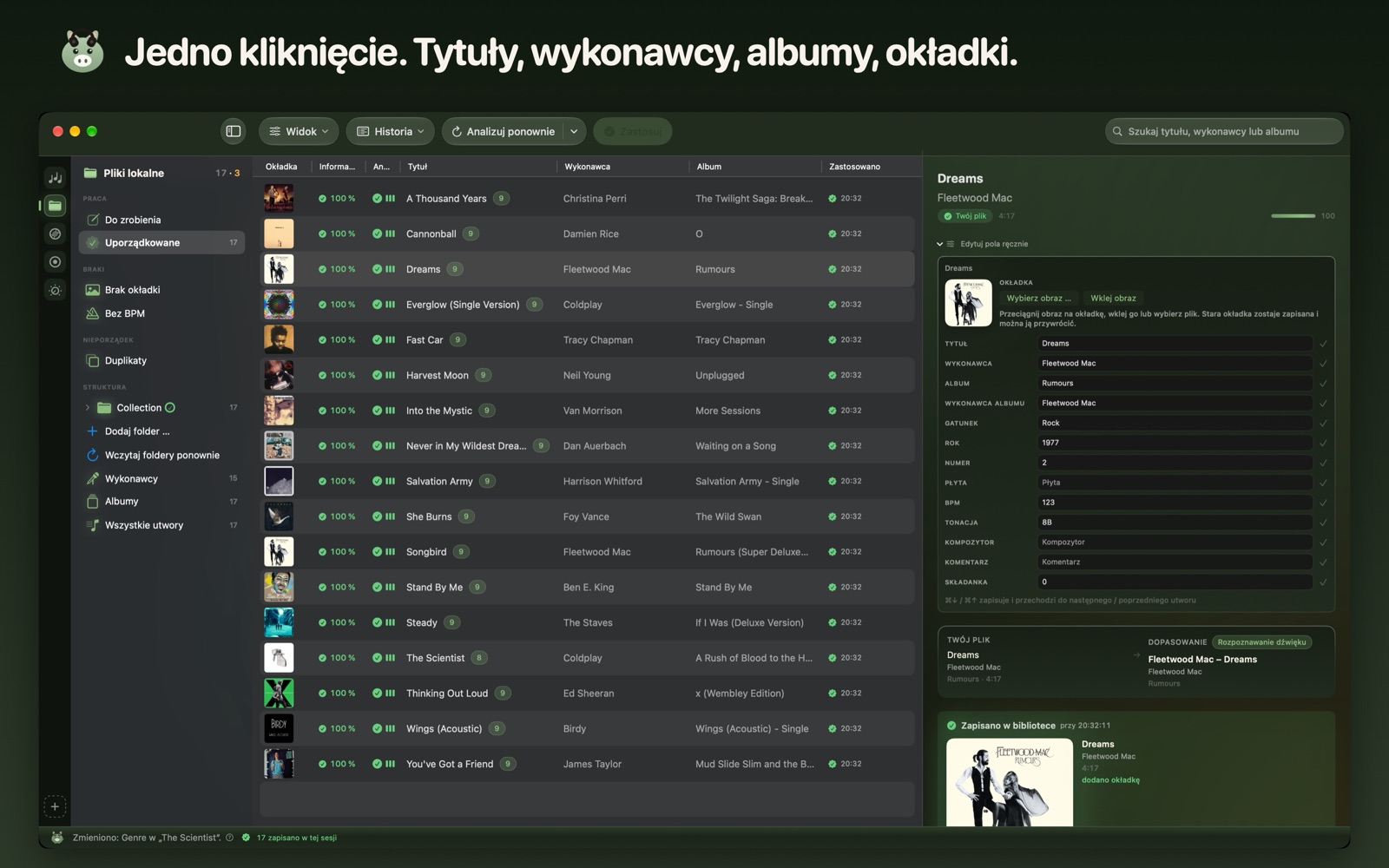 Jedno kliknięcie. Tytuły, wykonawcy, albumy, okładki.